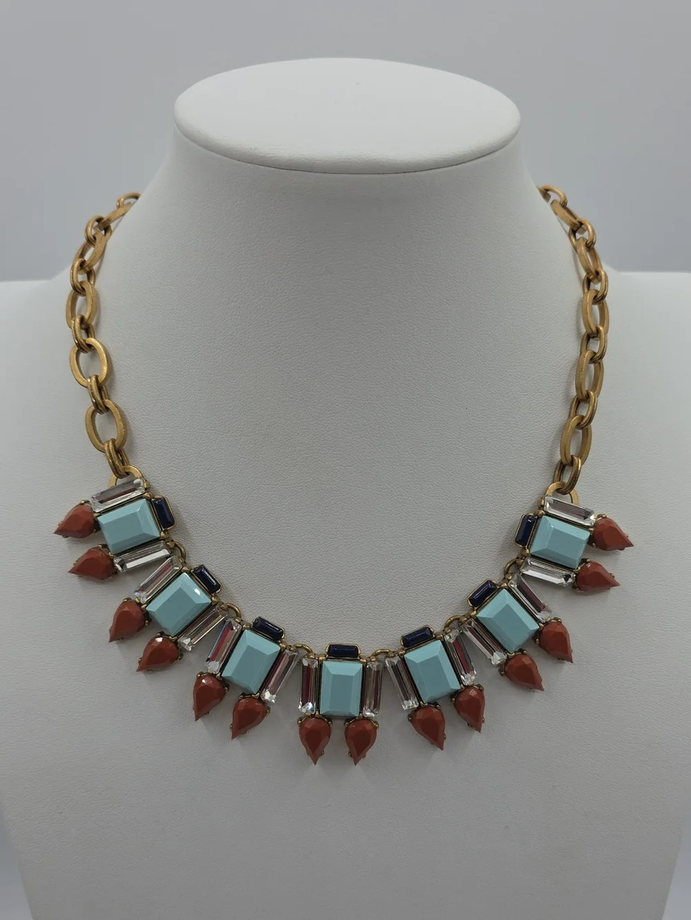 J. Crew Gold-Tone Necklace with Mint, Coral and Navy Accents